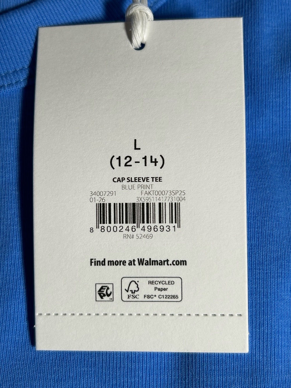 Free Assembly Blue Cap Sleeve Tee Women’s L 12-14 Cotton Stretch NWT - Picture 7 of 9